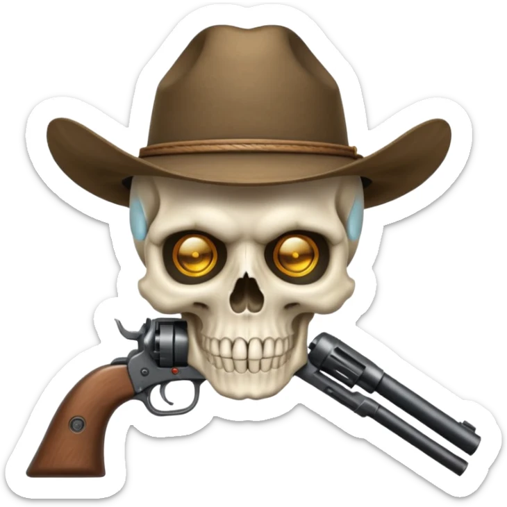 A skull with a vowboy hat and a gun whith a scope sighn on his eye and min holding the gun rember skull sticker