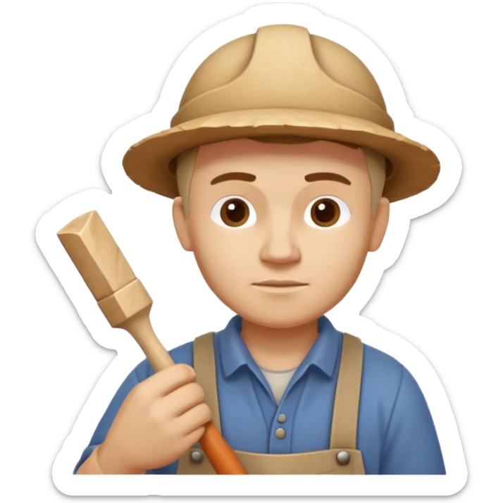 wood carving carpenter portrait, head and shoulders only, carving wooden figure with chisel, wood shavings visible, focused craftsman expression, artisan workshop vibe, 3D cartoon style, mobile game icon style, clean background, no text, no watermark
 sticker