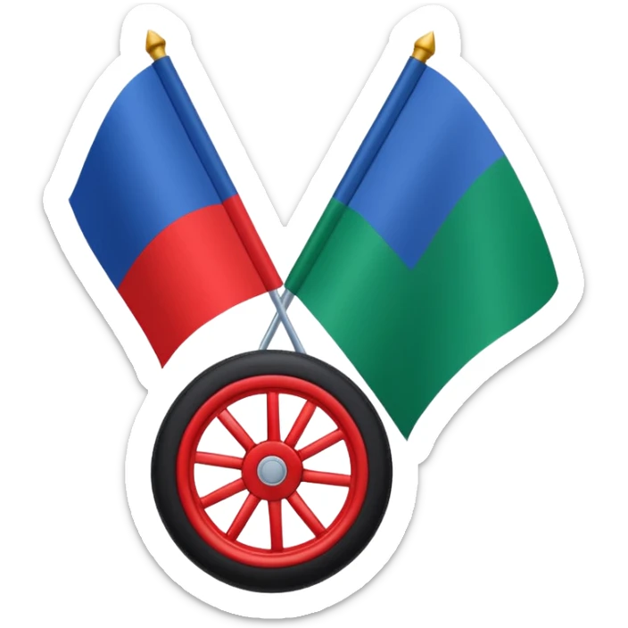 Emoji drapeau moitié à la verticale bleu en haut vert en bas avec une roue rouge au millieu  roue en plein millieu du drapeau sticker