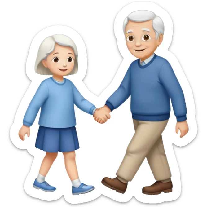 a child holding hands with an elderly person, walking together, cheerful and caring sticker