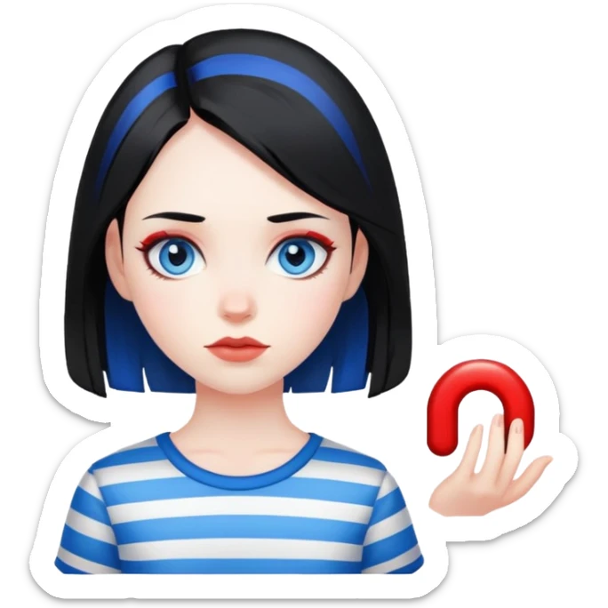 Girl-pale-black hair-red stripe hair-blue eyes sticker