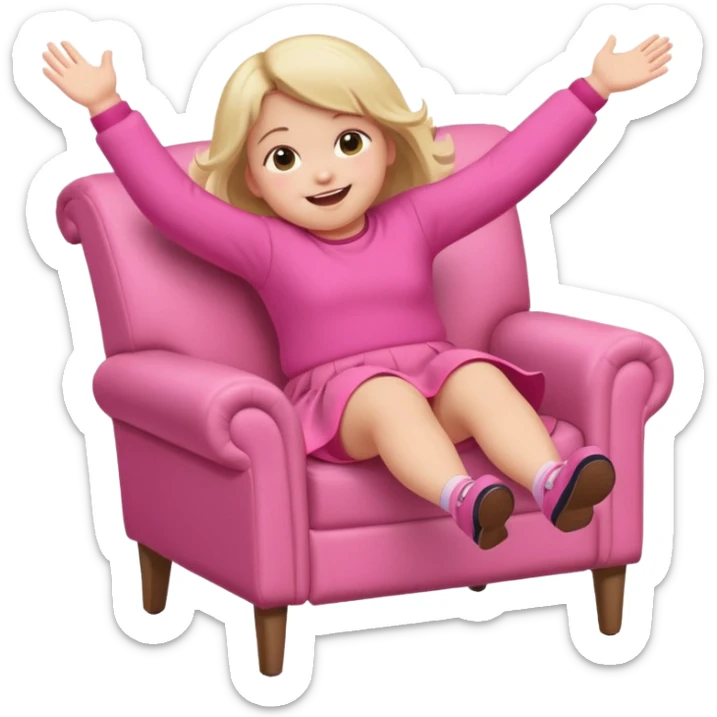 Little Girl fat but not too fat falling off of a chair half in the air chair with pink clothes on standing on chair but fell off sticker