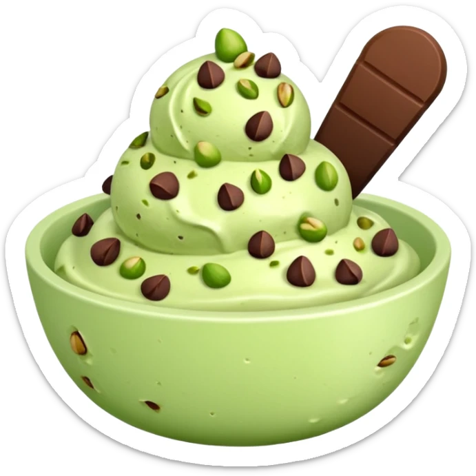 I want a emoji of pistachio ice cream with pistachio on top and some chocolate chips , make sure it’s in a bowl and aesthetic sticker