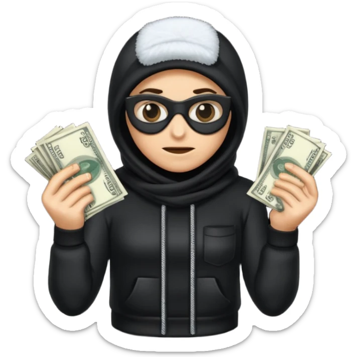 Robber with money na mão direita com uma blusa de frio preta  sticker
