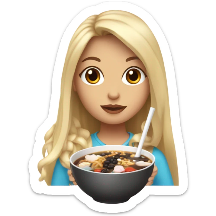  Blonde long hair girl eating Korean food and drinking boba sticker