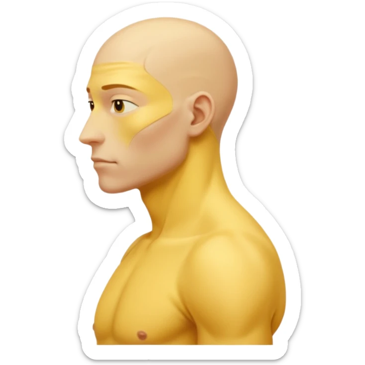 Emoji of Shoulders Muscle from side view, the human is yellow like on iphones. He has big shoulders. His skin is completely yellow and has no hair or facial expressions and has no clothing. sticker