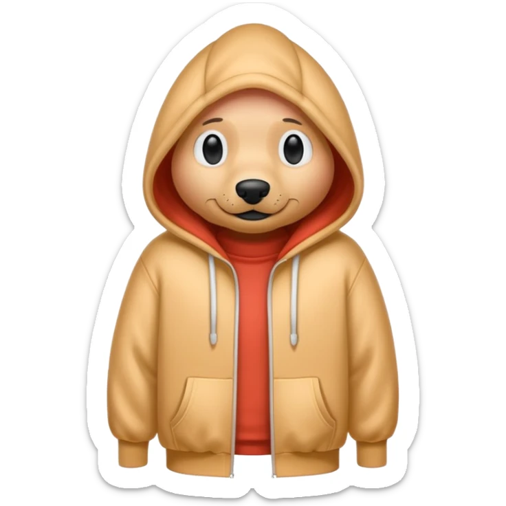 Make a hotdog w a skin color hoodie all over him but his head sticker