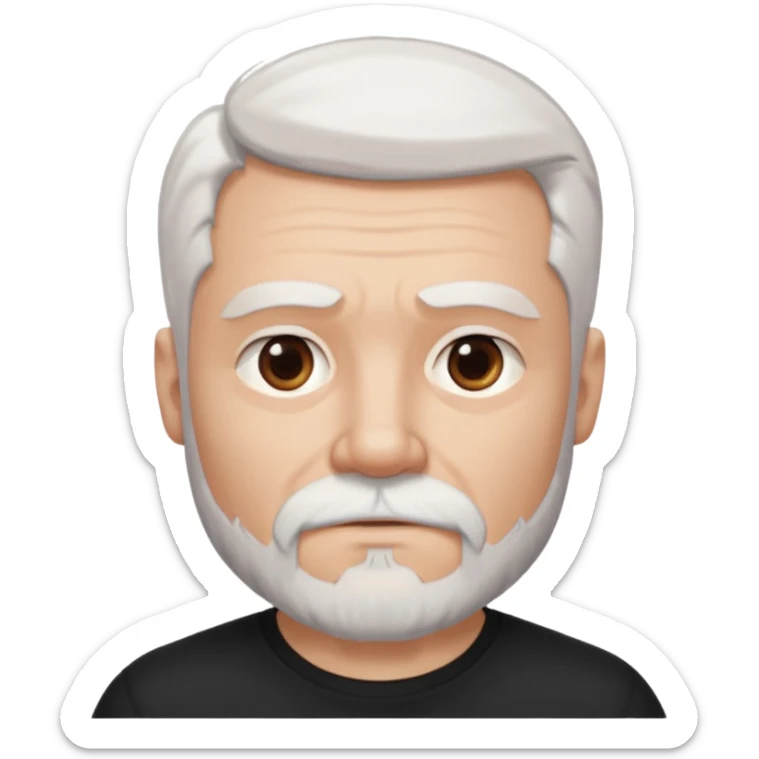 White haired muscled adult man with a black t-shirt. He has white beard with a short goatee. Dark brown eyes and some wrinkles. sticker