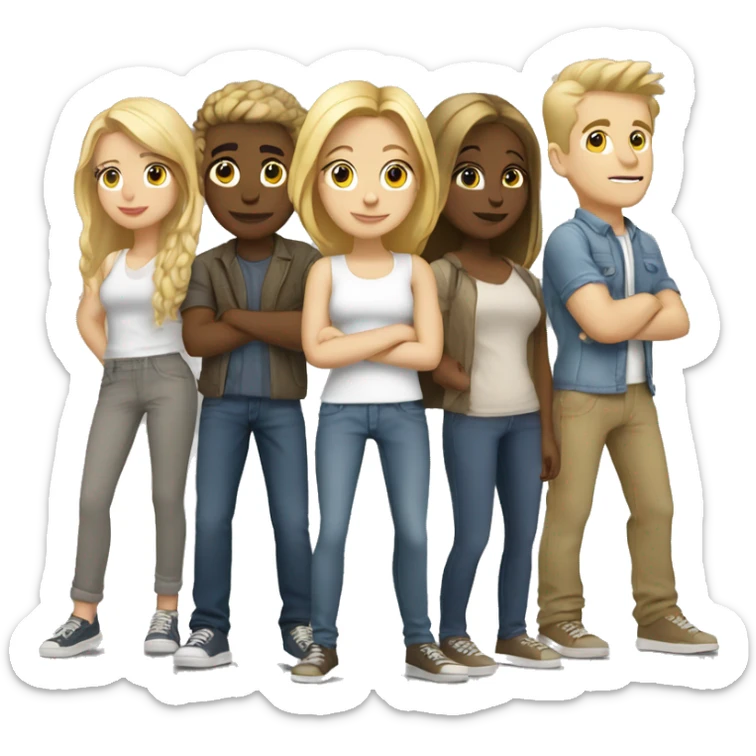 white group of friends in casual attire,  some are blonde some are not sticker