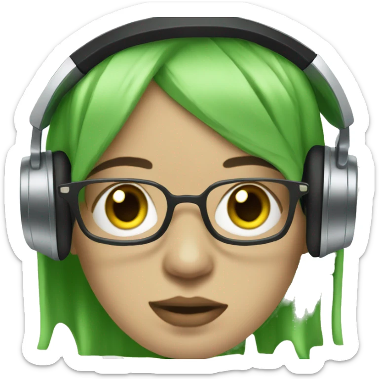 billie elish with glasses and headphones green hair  sticker