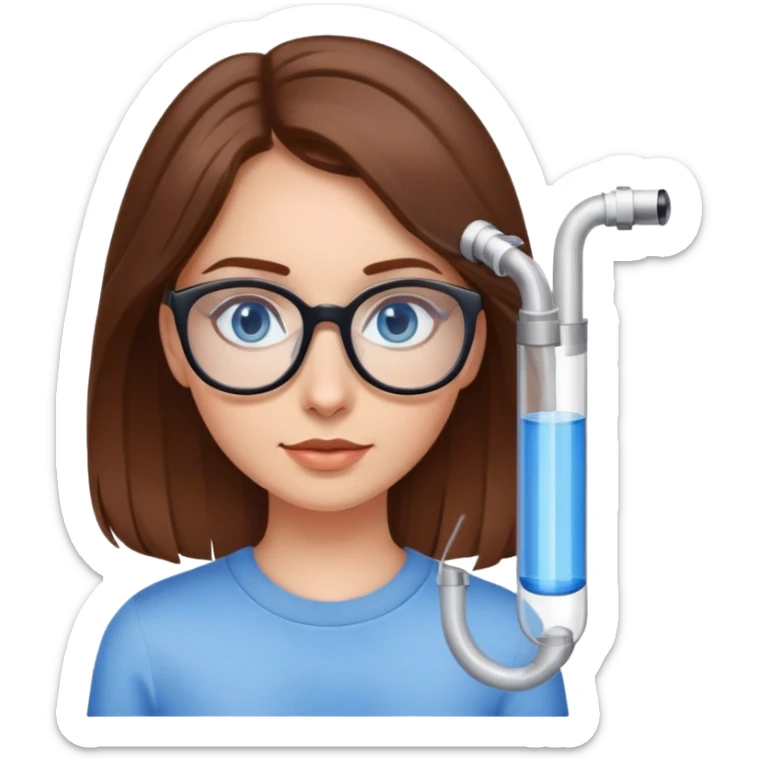 girl in glasses with a tube and mohit, has brown hair and blue eyes sticker