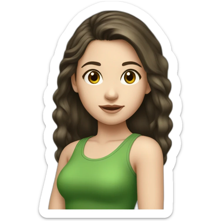 Fair skinned brunette pretty girl with dark eyes, wearing a green top sticker