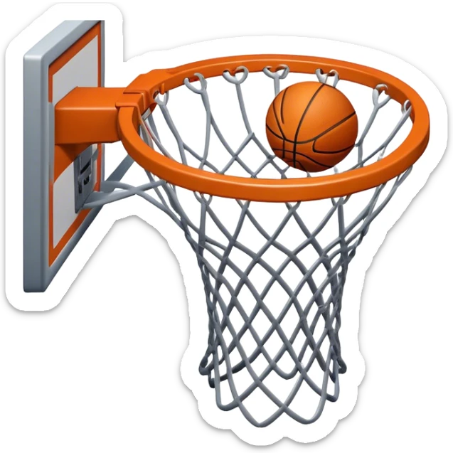 Cinematic Realistic image of a basketball hoop with a detailed metal rim and intricately woven net, captured in dynamic lighting that evokes the charged atmosphere of a competitive court sticker