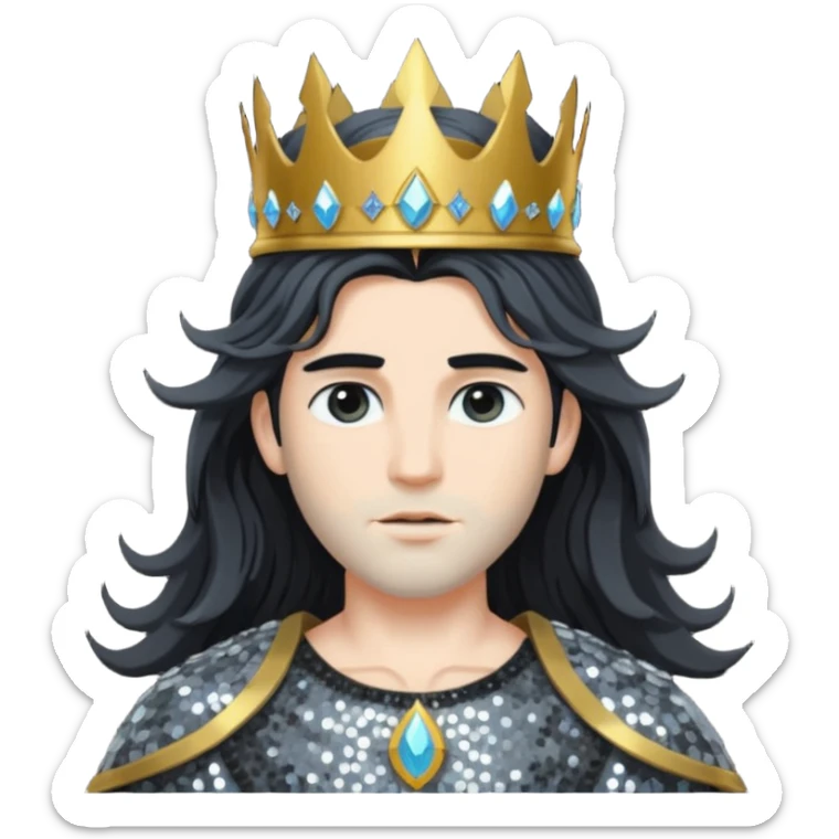 Boreas, God of North Wind from Gods and Goddesses with long black shaggy hair, dark gray sequin outfit sticker