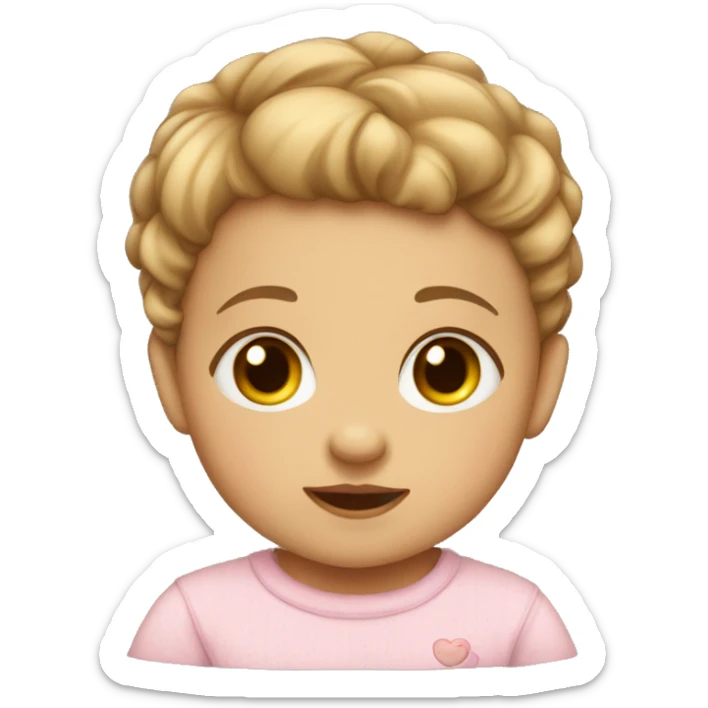 A baby 5 month old emoji that is a girl, has a little bit of hair and light brown ey sticker
