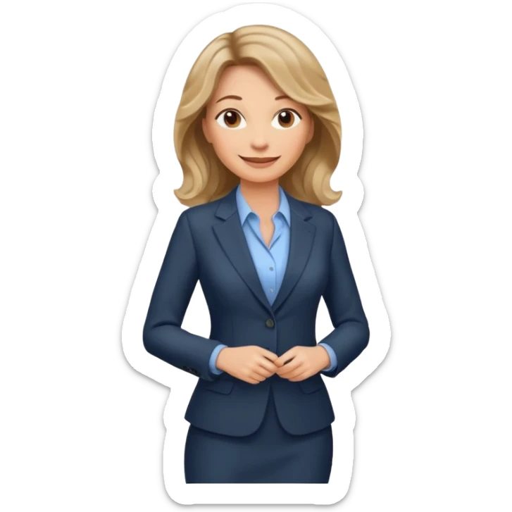business woman with characters in her forties in full suit wavy dark blond hair standing sticker