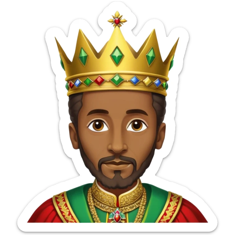 Haile Selassie I, regal, dignified, wearing a crown and traditional Ethiopian royal attire sticker