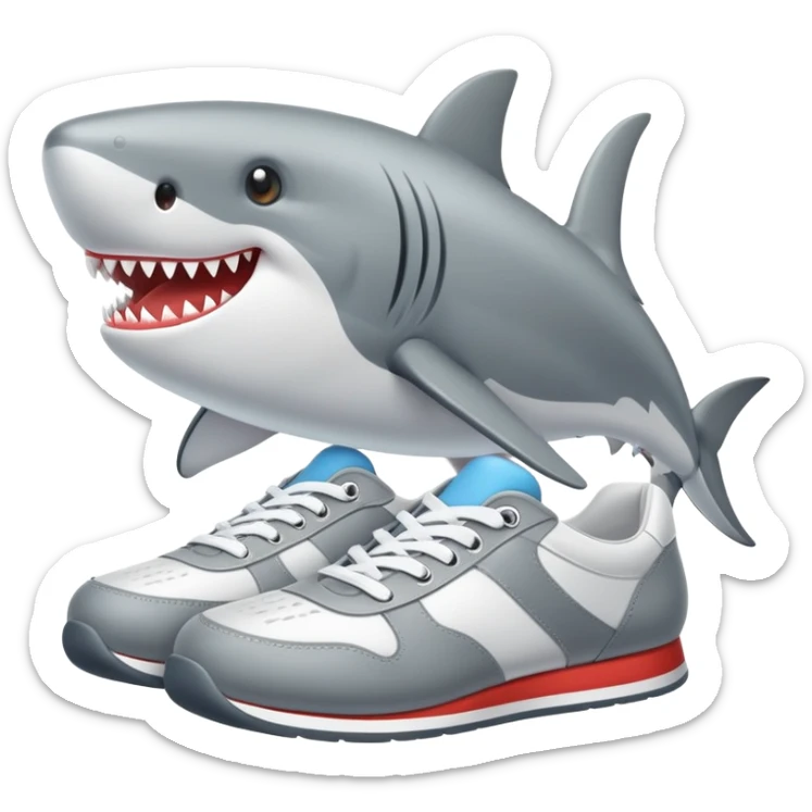 Tiburón con zapatillas blancas y puestas en los pies sticker