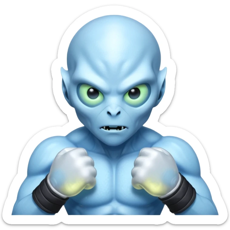 ice alien MMA fighter portrait, head and shoulders only, icy blue skin, frost aura, glowing cold eyes, combat gloves, 3D cartoon, mobile game icon style, clean background, no text, no watermark
 sticker