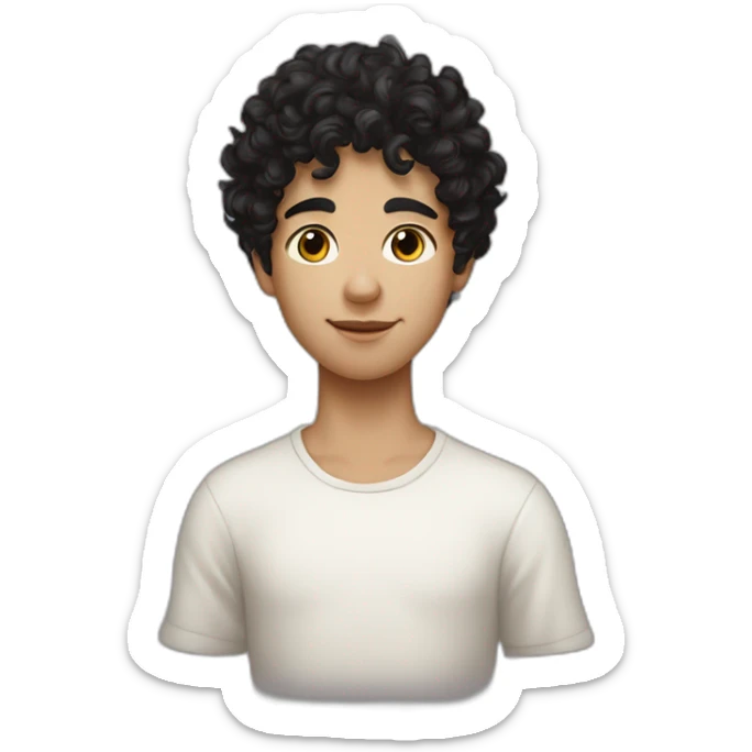 A sideportrait from the shoulders up of a pasty white teenage boy with dark black curly hair and a distinct nose holding a chalice of milk sticker