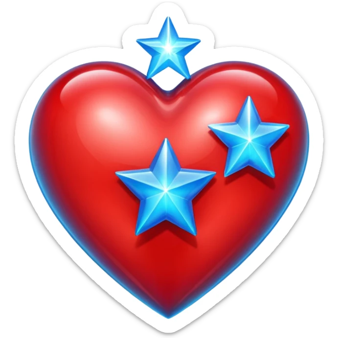 A transparent of a hologram of a red 3D heart with a bright blue star inside sticker