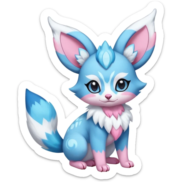 Rare realistic cute adorable epic aesthetic colorful Amaura-Sylveon-Glaceon-Civet-Genet-species-Fakemon-hybrid-creature, with markings, full body sticker