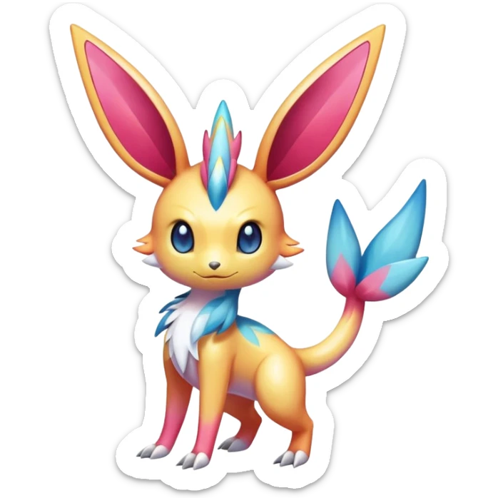 Colorful Shiny Exotic Victini-Salandit-Aurorus-Sylveon-Fakémon-hybrid-creature (full body)  sticker
