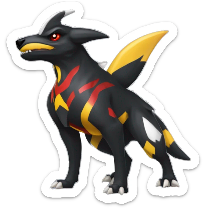 Black Cool Edgy Nargacuga-Houndoom-Garchomp Fakémon  with White and Red and yellow and black Edgy markings sticker
