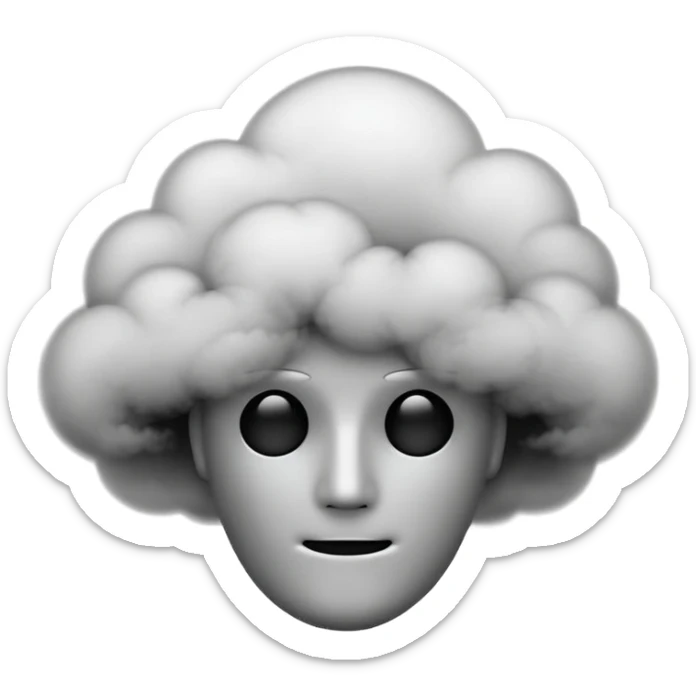 Minimalist emoji-style sticker of a faceless head surrounded by smoke. No facial features. Grayscale tones, soft outline.
 sticker