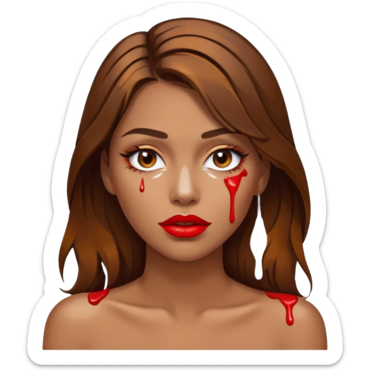 Brown Hair, Woman, white paint drip, face, hot, Sexy, lips sticker