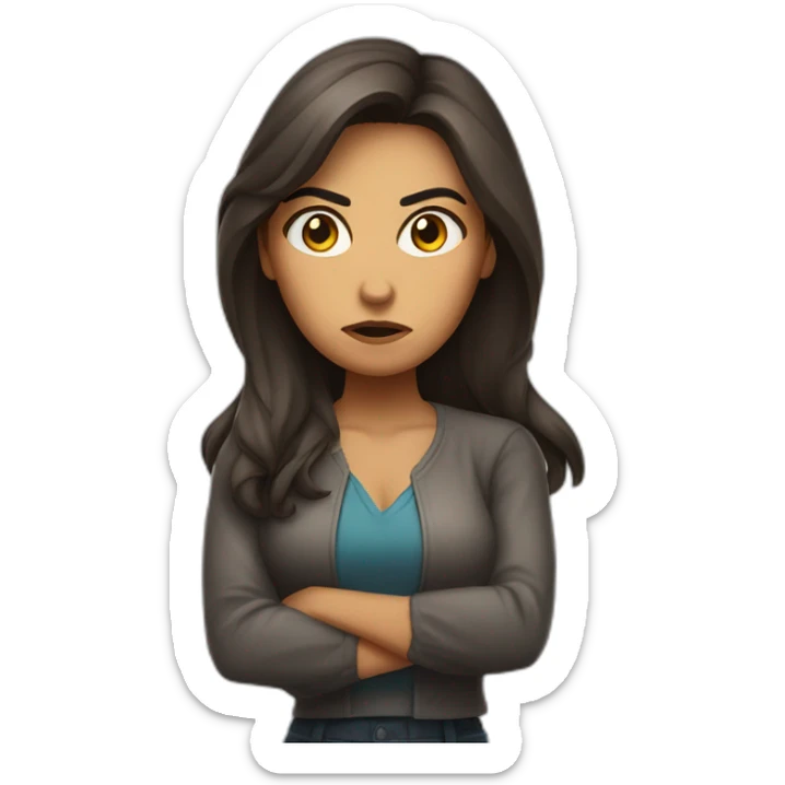 Angry scowling latina woman, long hair, with arms crossed over chest. sticker