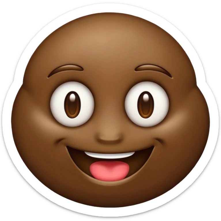brown mud smile emoji with a big smile, shiny, no background, iPhone Apple emoji style sticker