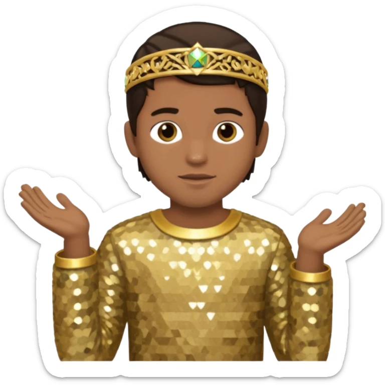 Joshua from The Bible with dark brown hair, gold sequin outfit sticker