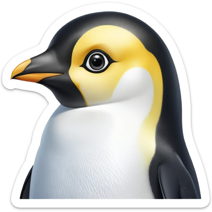 cinematic-adult-emperor-penguin-portrait-emoji,-head-tilted-playfully-and-inquisitively,-with-glossy,-pristine-plumage-accented-by-a-bright-beak-and-round,-sparkling-eyes-filled-with-curiosity,-simplified-yet-irresistibly-adorable-features, black face sticker
