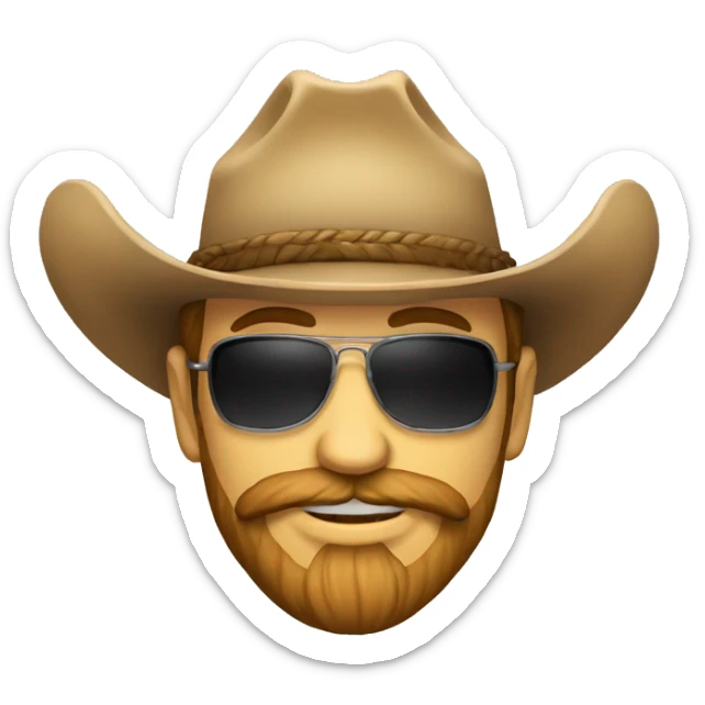 Crea un emoji de cara de un hombre con barba y sombrero rancho  sticker