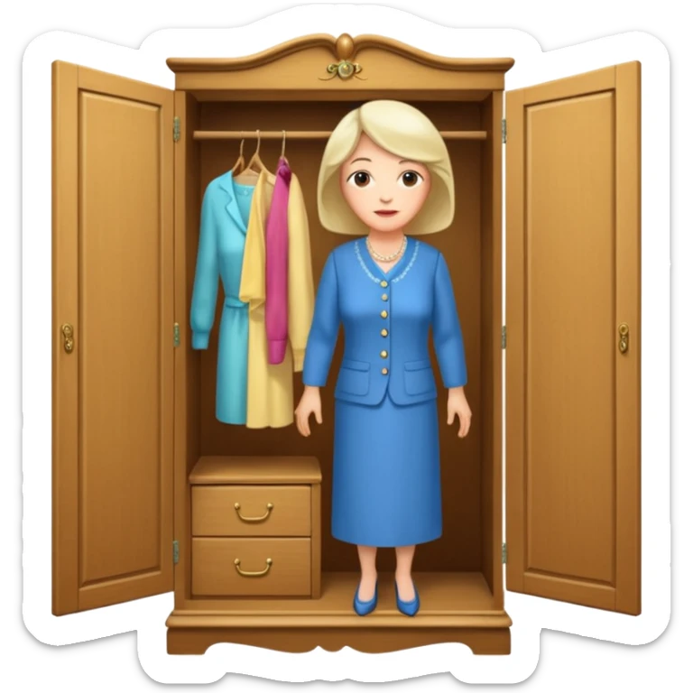 A character from the fairy tale Beauty and the Beast: the middle-aged lady (around 40 years old) who was turned into a wardrobe. She retains the wardrobe's original form, with an anthropomorphic face on the closed cabinet. sticker