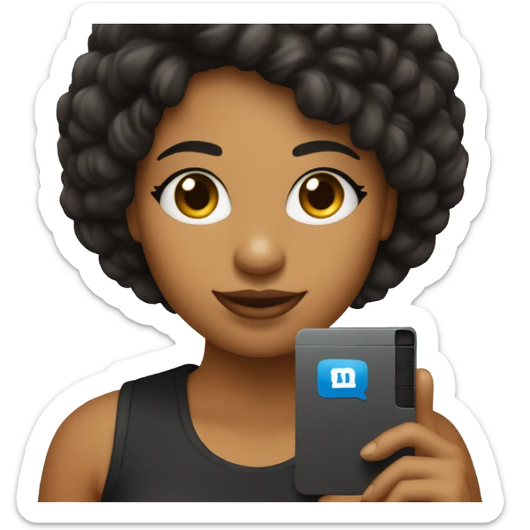 Chica pelo corto negro con ordenador en la mano donde se ve el logo de linkedin  sticker
