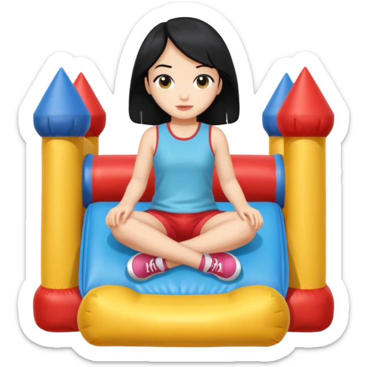 black hair girl-sitting-in-bouncy-house sticker