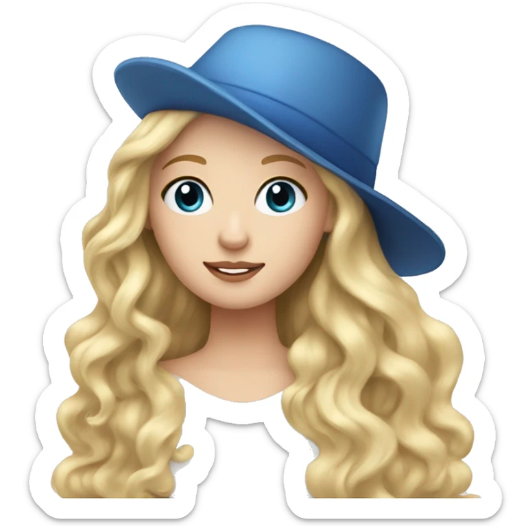White girl with long wave blonde hair, blue eyes with chrismats hat sticker