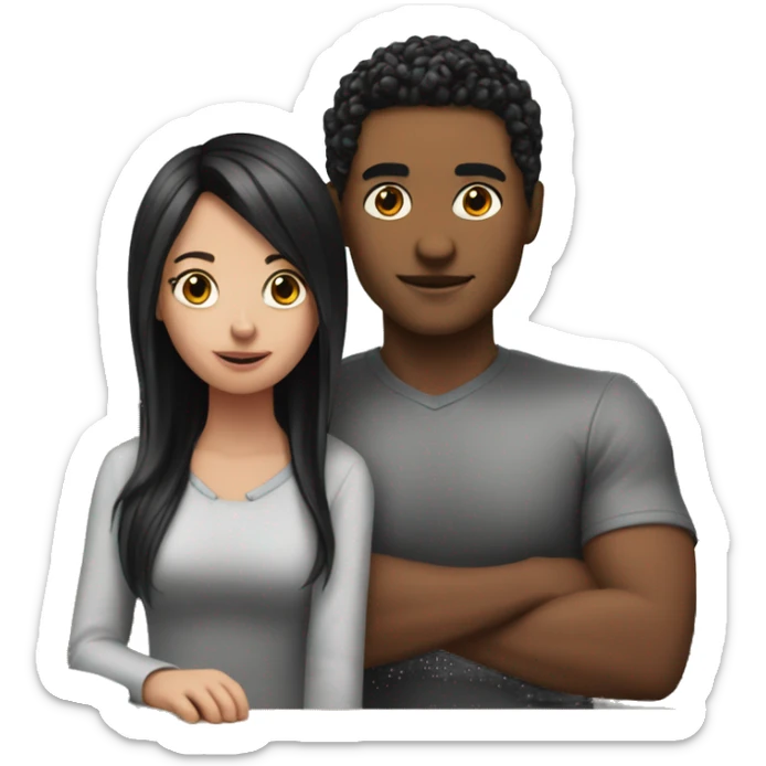 The boy with the hairstyle sat in the middle of the desk next to the girl who has black hair and red strands  sticker