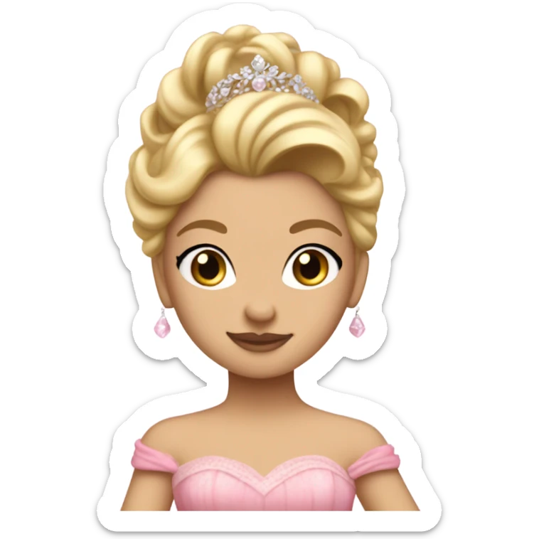 Girly Princess with pink ballgown and light skin and big blonde hair updo pretty detailed realistic  sticker