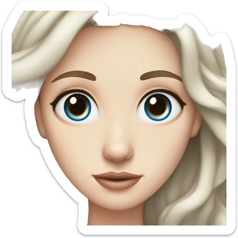 Woman, pale skin, dark brown wavvy hair, big blue eyes sticker