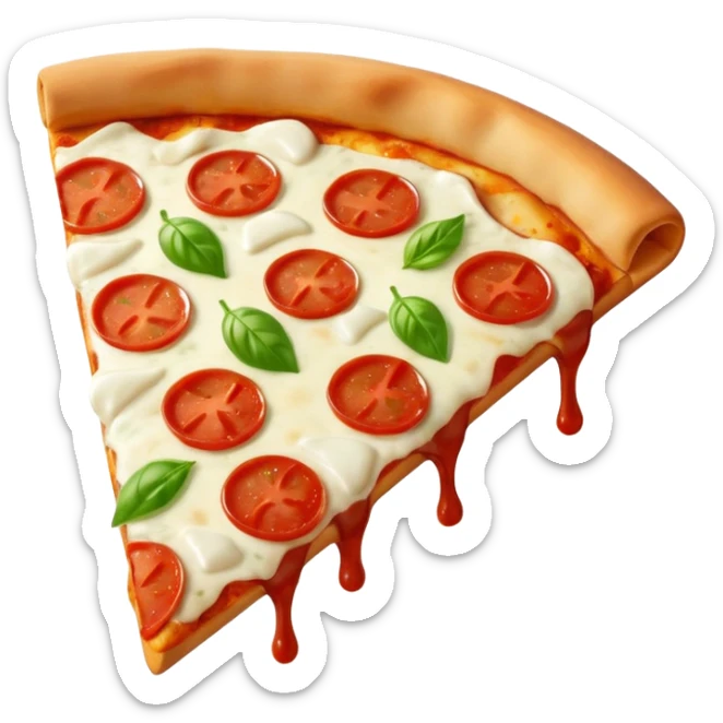 Italian cuisine HUMANLESS avatar in bright emoji-style illustration. Pizza slice or pasta, red green colors, simple shapes, flat design, cheerful and expressive. sticker