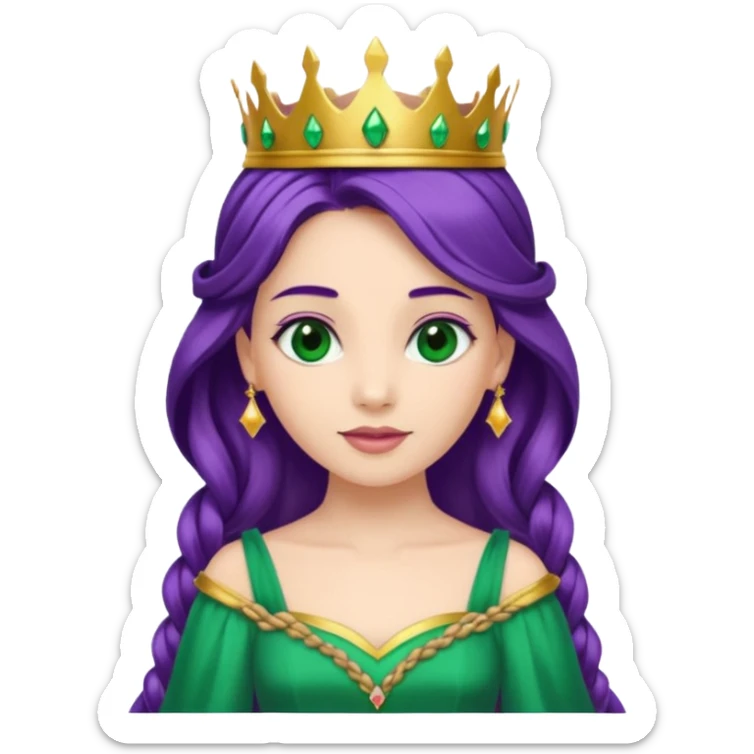 Princesses, with Gold Crown on purple braid hair, with green dress sticker