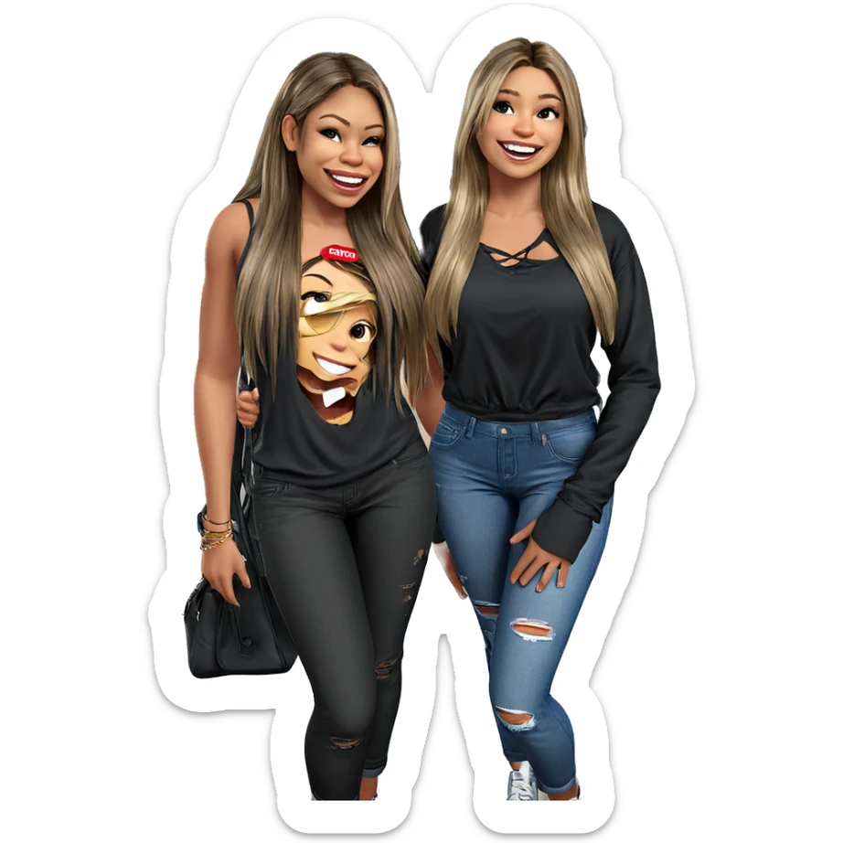 smiling girls in torn clothes sticker