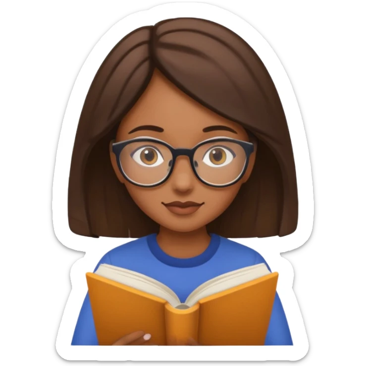 generate a genmoji of a dusky beautiful girl with reading glasses, reading a book sticker