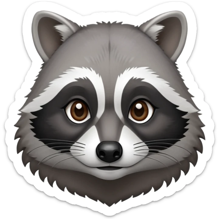 Cinematic-Noble-Raccoon-Portrait-Emoji – Poised and confident, with a sturdy build and a beautifully textured fur of silver-grey accented by dark black facial markings, deep-set, intelligent brown eyes, simplified yet sharp and sophisticated zoom out to show shoulders sticker