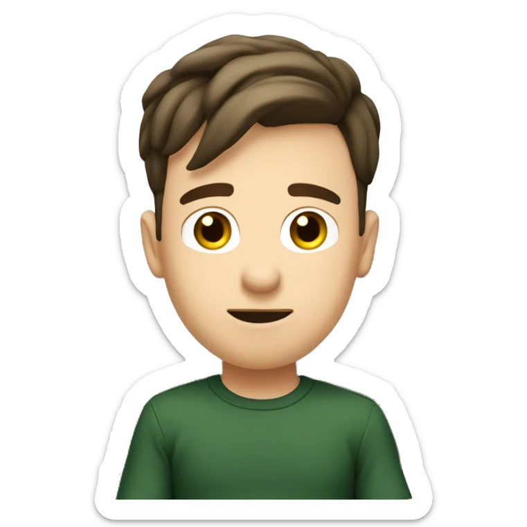 brown hair boy with dark green oversize shirt sitting in office chair, pov facecam sticker