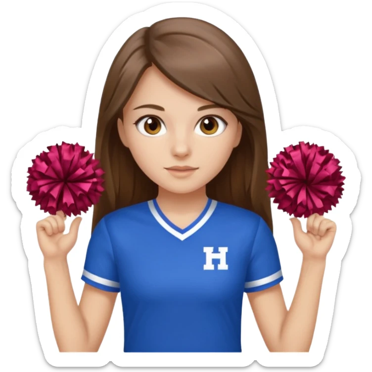brown hair, hazel eyes, blue athletic cheerleading shirt, strait long hair girl sticker