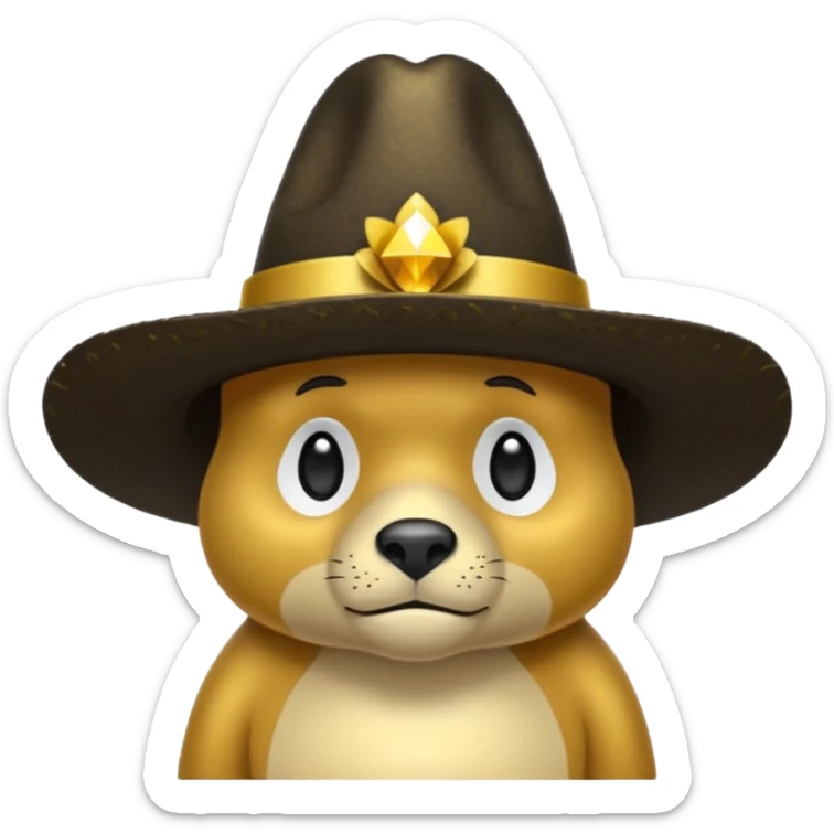 Oso dorado con sombrero elegante y moño negro triste animatronico sticker